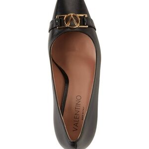 Valentino Black Leather 3 Inch Heels with Gold Accent